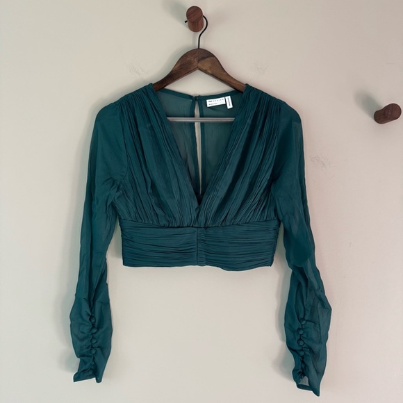 ASOS DESIGN BRIDESMAID LONG SLEEVE TOP WRAP WAIST DETAIL SIZE 4 FOREST GREEN - Picture 1 of 7